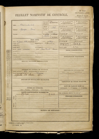 Pouillaude, Georges René, né le 20 janvier 1892 à Cléry-sur-Somme (Somme), classe 1912, matricule n° 538, Bureau de recrutement de Péronne