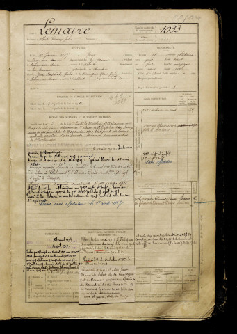 Lemaire, Albert Firmin Jules, né le 11 janvier 1887 à Treux (Somme), classe 1907, matricule n° 1033, Bureau de recrutement de Péronne