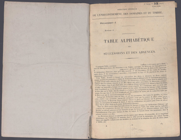 Table des successions et absences du bureau de Doullens