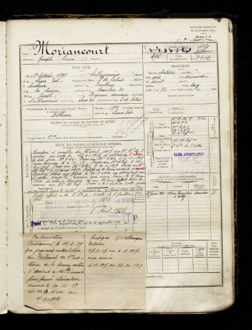 Moriaucourt, Joseph Louis, né le 01 septembre 1898 à Sallaumines (Pas-de-Calais), classe 1918, matricule n° 4020, Bureau de recrutement d'Amiens