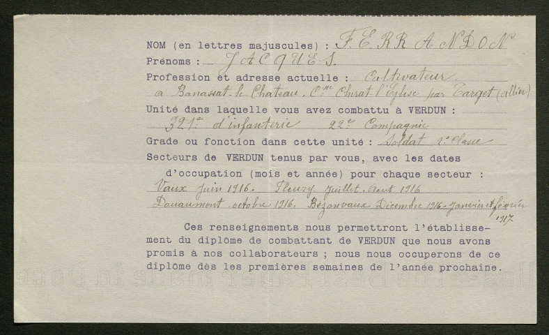 Témoignage de Ferrandon, Jacques et correspondance avec Jacques Péricard