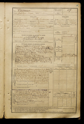 Vasseur, Joseph Eugène François, né le 09 janvier 1877 à Villers-Bretonneux (Somme), classe 1897, matricule n° 117, Bureau de recrutement d'Amiens