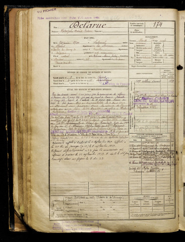 Delarue, Rodolphe Arsène Octave, né le 20 juin 1900 à Salouël (Somme), classe 1920, matricule n° 174, Bureau de recrutement d'Amiens