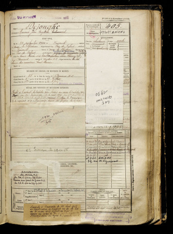 Dejonghe, Maurice Jean Baptiste Edouard, né le 22 septembre 1900 à Frévent (Pas-de-Calais), classe 1920, matricule n° 405, Bureau de recrutement d'Amiens