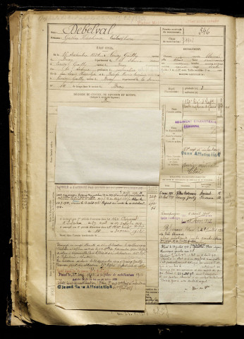 Debelval, Gaston Ildephonse , né le 16 septembre 1884 à Cerisy (Somme), classe 1904, matricule n° 546, Bureau de recrutement de Péronne