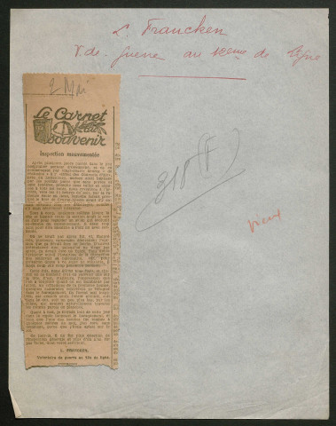 Témoignage de Francken, L. et correspondance avec Jacques Péricard