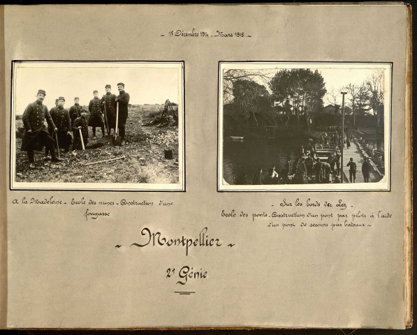 Album photographique sur la Première guerre mondiale dans l'Hérault et dans la Somme d'un soldat du génie militaire ou d'une section de projecteurs