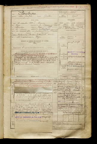 Boulogne, Léon Georges, né le 28 décembre 1883 à Biarre (Somme), classe 1903, matricule n° 105, Bureau de recrutement de Péronne