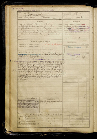 Froment, Paul Joseph, né le 09 janvier 1888 à Rivière (Pas-de-Calais), classe 1908, matricule n° 66, Bureau de recrutement d'Amiens