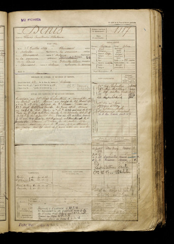 Denis, Clovis Constantin Albert, né le 28 juillet 1899 à Hérissart (Somme), classe 1919, matricule n° 1117, Bureau de recrutement d'Abbeville