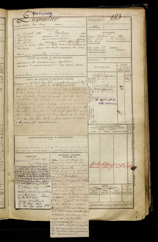 Dumontier, André Louis Lucien, né le 25 août 1896 à Guerbigny (Somme), classe 1916, matricule n° 183, Bureau de recrutement de Péronne