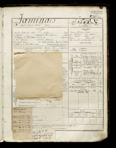 Jaminais, Joseph Francis Marie, né le 30 septembre 1898 à Nantes (Loire-Atlantique), classe 1918, matricule n° 2838, Bureau de recrutement d'Amiens