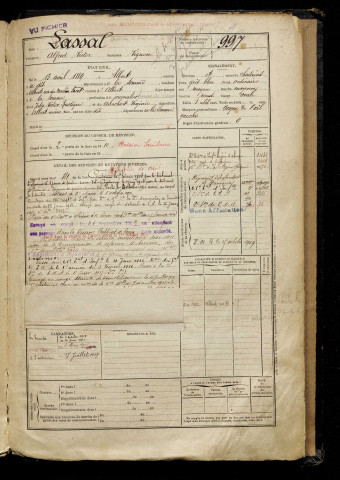 Lassal, Alfred Victor, né le 13 avril 1889 à Albert (Somme), classe 1909, matricule n° 997, Bureau de recrutement de Péronne