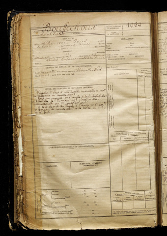 Bouffechoux, Marcel Pierre, né le 16 mai 1897 à Paris (Paris), classe 1917, matricule n° 1064, Bureau de recrutement d'Abbeville