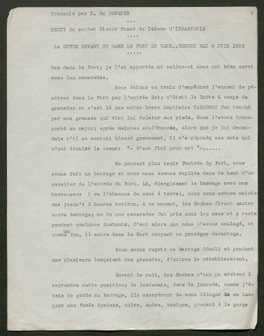 Témoignage de Fossé, Victor et correspondance avec Jacques Péricard