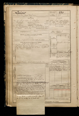 Lesieur, Timoléon Joseph Emile, né le 10 mars 1871 à Paillart (Oise), classe 1891, matricule n° 250, Bureau de recrutement d'Amiens