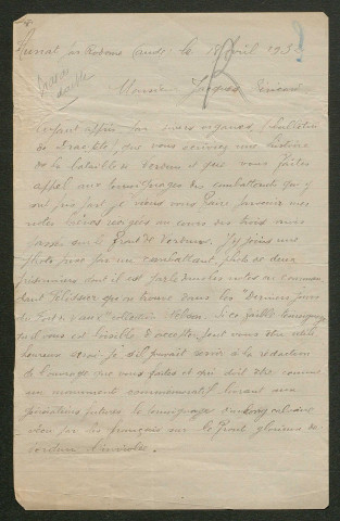 Témoignage de Malappert, Emile (Caporal - Abbé) et correspondance avec Jacques Péricard