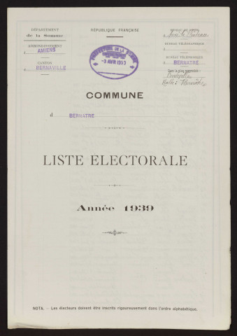 Liste électorale : Bernâtre