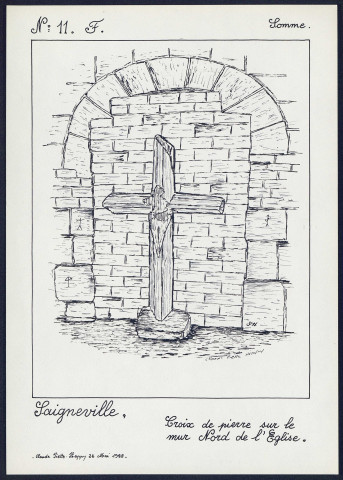 Saigneville : croix de pierre sur le mur de l'église - (Reproduction interdite sans autorisation - © Claude Piette)