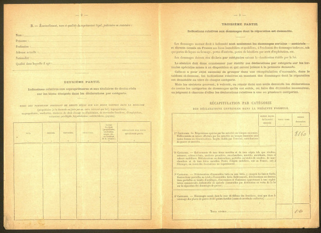 Corbie. Demande d'indemnisation des dommages de guerre : dossier David-Loiseau