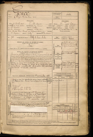 Gence, Eugène Charles Louis, né le 07 avril 1868 à Saint-Riquier (Somme), classe 1888, matricule n° 443, Bureau de recrutement d'Abbeville