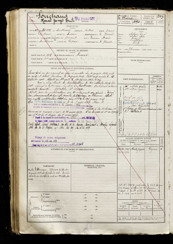 Souchaud, Marcel Georges Emile, né le 20 juillet 1897 à Monthermé (Ardennes), classe 1917, matricule n° 980, Bureau de recrutement de Péronne