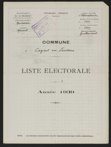 Liste électorale : Cayeux-en-Santerre