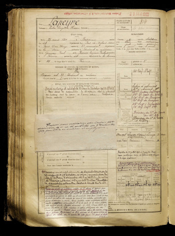 Lapeyre, Victor Auguste Henri, né le 27 mars 1884 à Bapaume (Pas-de-Calais), classe 1904, matricule n° 814, Bureau de recrutement de Péronne