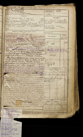Cozette, Pierre André Georges, né le 21 janvier 1894 à Amiens (Somme), classe 1914, matricule n° 651, Bureau de recrutement d'Amiens