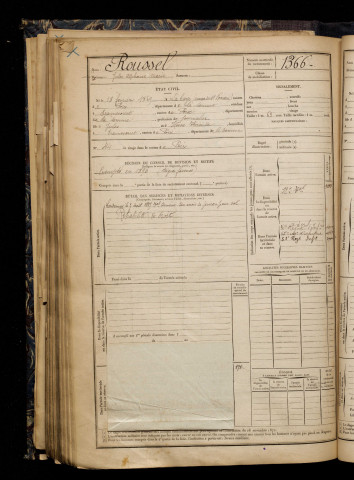 Roussel, Jules Alphonse Marie, né le 18 février 1869 à Lahaye-Saint-Romain (Somme), classe 1889, matricule n° 1366, Bureau de recrutement de Péronne