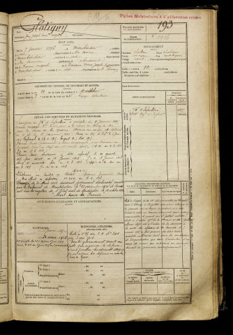 Glatigny, Jean Joseph Louis Auguste, né le 07 février 1896 à Montdidier (Somme), classe 1916, matricule n° 193, Bureau de recrutement de Péronne