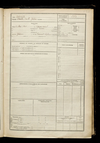 David, Charles Emile Gédéon, né le 06 mai 1901 à Équancourt (Somme), classe 1921, matricule n° 623, Bureau de recrutement de Péronne