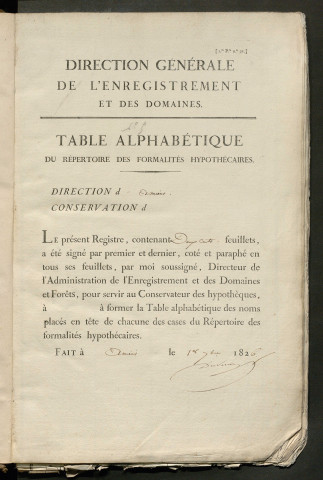 Table du répertoire des formalités, de Deblav à Delsal, registre n° 5 (Péronne)