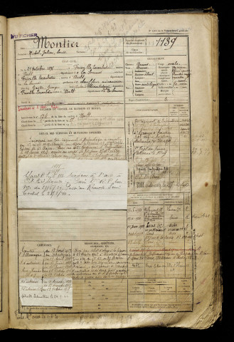 Montier, Michel Julien Louis, né le 21 octobre 1898 à Friville-Escarbotin (Somme), classe 1918, matricule n° 1139, Bureau de recrutement d'Abbeville