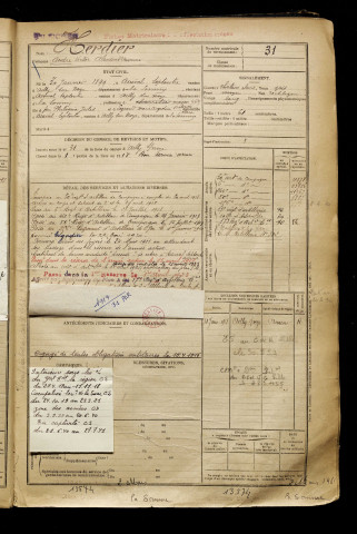 Herdier, André Victor Alexandre, né le 30 janvier 1899 à Grivesnes (Somme), classe 1919, matricule n° 31, Bureau de recrutement de Péronne