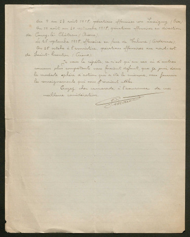 Témoignage de Pinaud, C. et correspondance avec Jacques Péricard