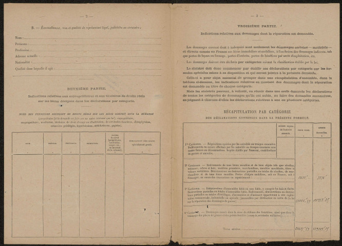 Etricourt-Manancourt. Demande d'indemnisation des dommages de guerre : dossier Clavier-Capelle