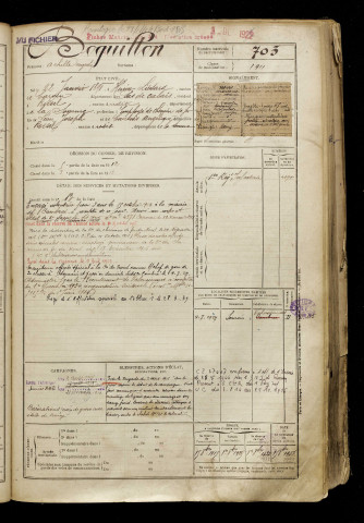 Boquillon, Achille Augustin, né le 22 janvier 1891 à Hénin-Beaumont (Pas-de-Calais), classe 1911, matricule n° 703, Bureau de recrutement de Péronne