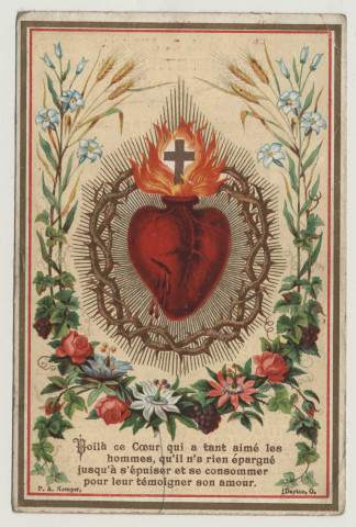 Voilà ce coeur qui a tant aimé les hommes, qu'il n'a rien épargné jusqu'à s'épuiser et se consommer pour leur témoigner son amour. Le Sacré Coeur de Jésus
