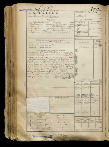 Sellier, Léandre Georges Fernand, né le 04 septembre 1892 à Limeux (Somme), classe 1912, matricule n° 872, Bureau de recrutement d'Abbeville