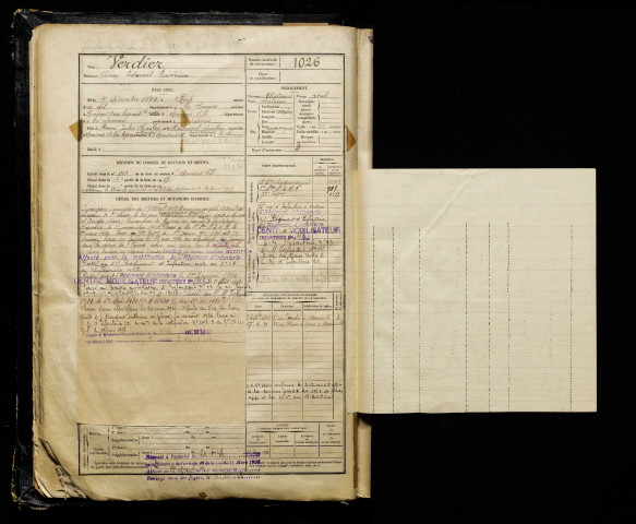 Verdier, Pierre Edouard Henri, né le 04 décembre 1898 à Roye (Somme), classe 1918, matricule n° 1026, Bureau de recrutement d'Amiens