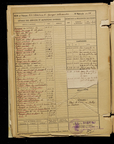 Rabouille, Georges Alphonse Charles, né le 06 juillet 1895 à Heudicourt (Somme), classe 1915, matricule n° 1039, Bureau de recrutement de Péronne