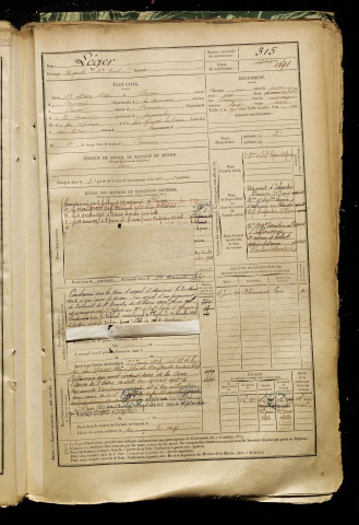 Léger, Auguste Jean Baptiste Ernest, né le 13 mars 1879 à Bussu (Somme), classe 1899, matricule n° 315, Bureau de recrutement de Péronne