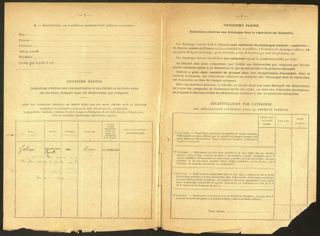 Ham. Demande d'indemnisation des dommages de guerre : dossier Gohan