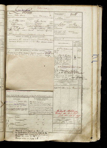 Deleau, Jules Henri, né le 02 mai 1894 à Villers-Faucon (Somme), classe 1914, matricule n° 905, Bureau de recrutement de Péronne