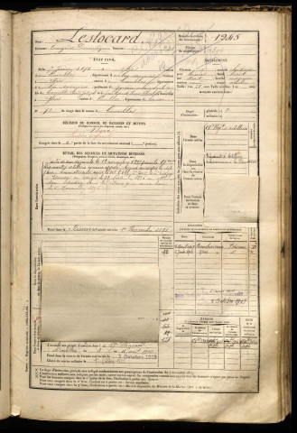 Lestocard, Eugène Dominique, né le 05 juin 1874 à Ytres (Somme), classe 1894, matricule n° 1245, Bureau de recrutement de Péronne
