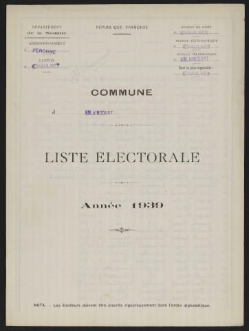 Liste électorale : Ablaincourt-Pressoir (Ablaincourt)