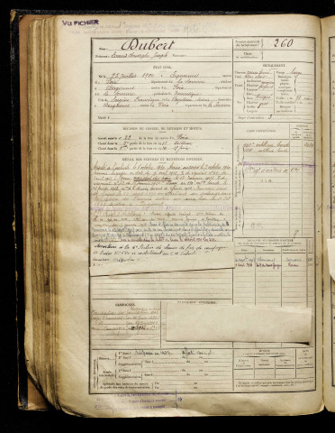 Dubert, Edmond Christophe Joseph, né le 25 juillet 1900 à Équennes-Éramecourt (Somme), classe 1920, matricule n° 260, Bureau de recrutement d'Amiens
