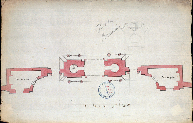 Projet de porte monumentale pour la porte de Beauvais : plan des corps de garde et des pavillons d'entrée