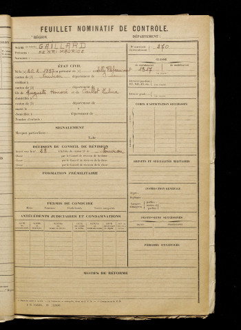 Gaillard, Henri Maurice, né le 20 février 1897 à Sailly-Flibeaucourt (Somme), classe 1917, matricule n° 270, Bureau de recrutement d'Abbeville